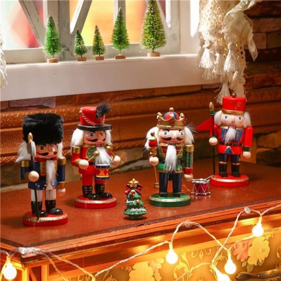 4 Pcs |  Decorative Nutcracker  |  6.3 Inches Handmade Wooden Figures Soldier - Picture 6 of 7